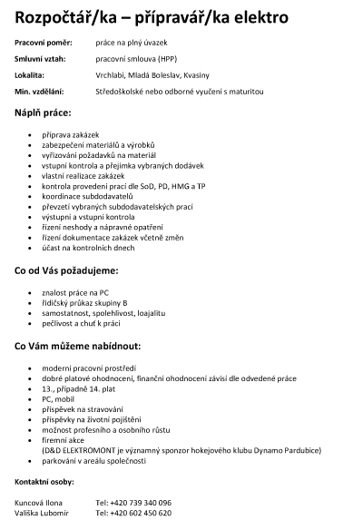 Rozpočtář/ka – přípravář/ka elektro